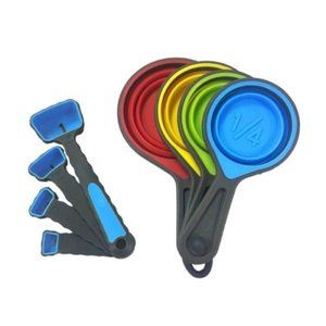 8 piece silicone collapsible measuring cup and spoons set - Multi colour